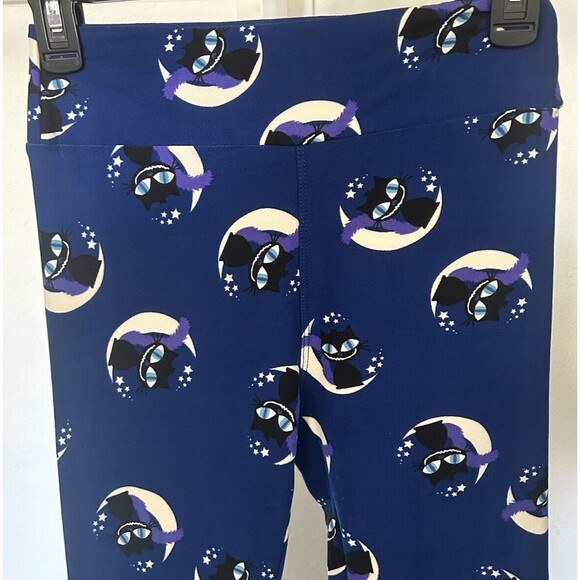 Lula Roe One Size Blue Smiling Cat Sitting On The Moon Leggings Sleepwear - Picture 2 of 10
